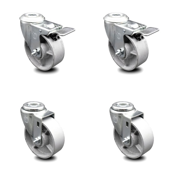 4 Inch Semi Steel Swivel Bolt Hole Caster Set with 2 Total Lock Brake SCC